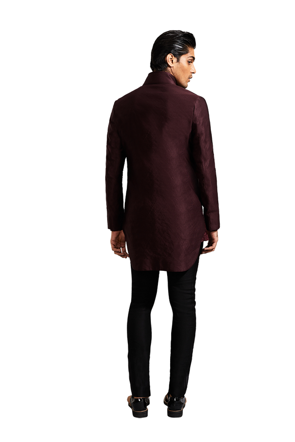 Kunal Rawal-Wine Corded High Collar Jacket-INDIASPOPUP.COM