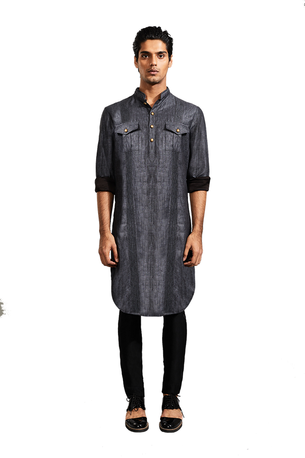 Kunal Rawal-Grey Military Kurta-INDIASPOPUP.COM