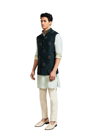 Kunal Rawal-Forest Green Rose Knotted Jacket-INDIASPOPUP.COM