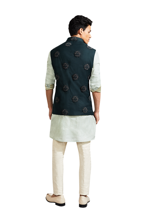 Kunal Rawal-Forest Green Rose Knotted Jacket-INDIASPOPUP.COM