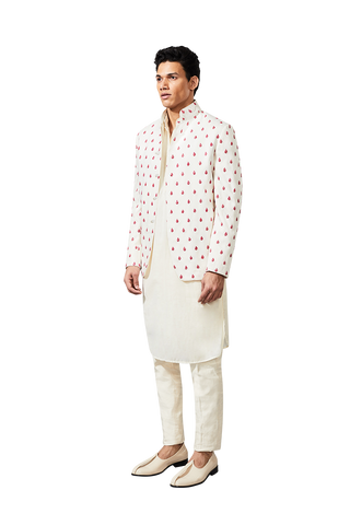 Kunal Rawal-Vanilla & Pink Fire Thread Bandhgala-INDIASPOPUP.COM