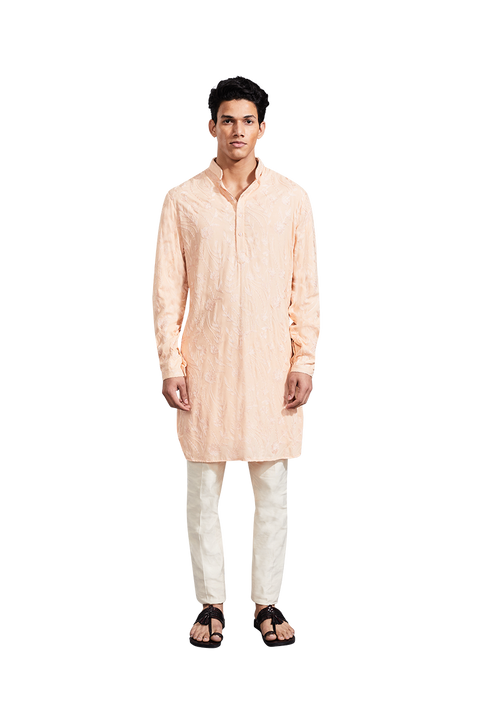 Kunal Rawal-Peach Kashmiri Kurta-INDIASPOPUP.COM