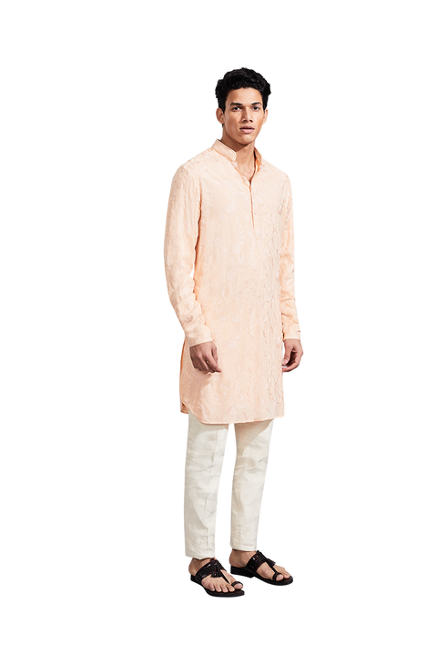 Kunal Rawal-Peach Kashmiri Kurta-INDIASPOPUP.COM