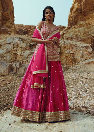 Ease-Rani Pink Kurta With Lehenga And Dupatta-INDIASPOPUP.COM