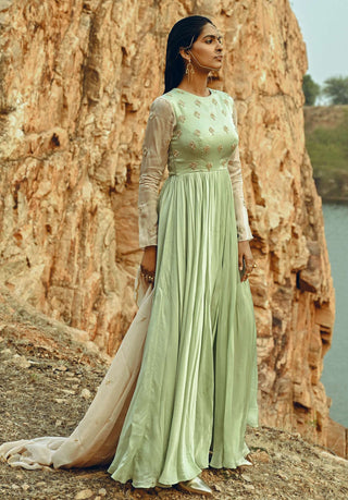 Ease-Mint Blue Embroidered Anarkali With Dupatta-INDIASPOPUP.COM