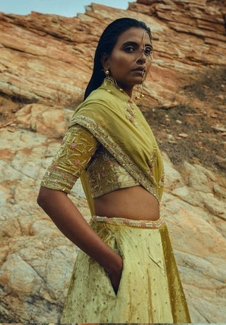 Ease-Golden Yellow Embroidered Lehenga Set-INDIASPOPUP.COM