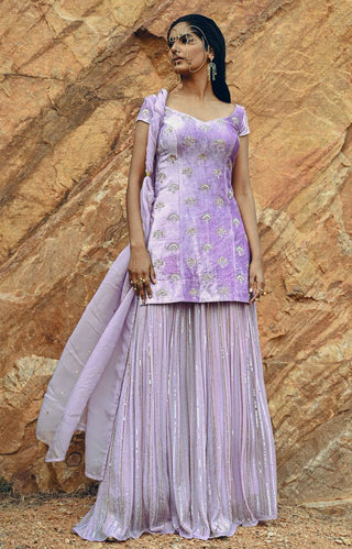 Ease-Lavender Floral Embroidered Kurta Sharara Set-INDIASPOPUP.COM
