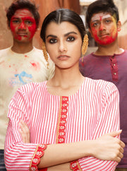 Label Earthen-Baby Pink Gulaab Resham Kurta Set-INDIASPOPUP.COM