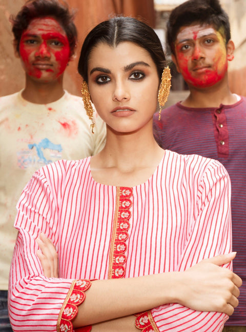 Label Earthen-Baby Pink Gulaab Resham Kurta Set-INDIASPOPUP.COM