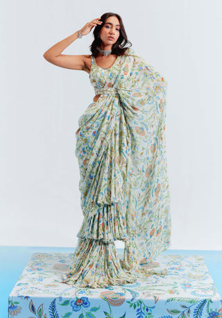 Mahima Mahajan-Ivory Ruffle Embroidered Printed Saree With Blouse-INDIASPOPUP.COM
