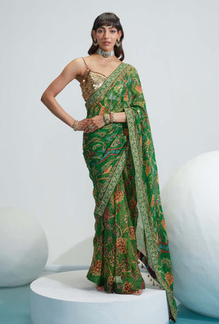 Mahima Mahajan-Green Embroidered Saree With Blouse-INDIASPOPUP.COM