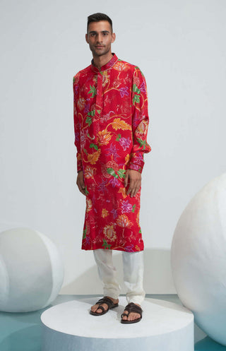 Mahima Mahajan-Red Printed Kurta With Pant-INDIASPOPUP.COM