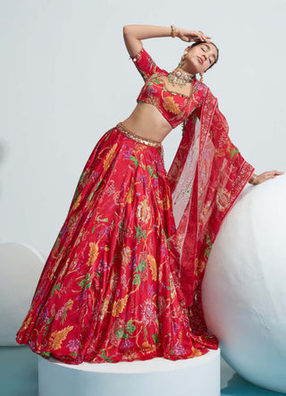 Mahima Mahajan-Red Embroidered Lehenga Set-INDIASPOPUP.COM