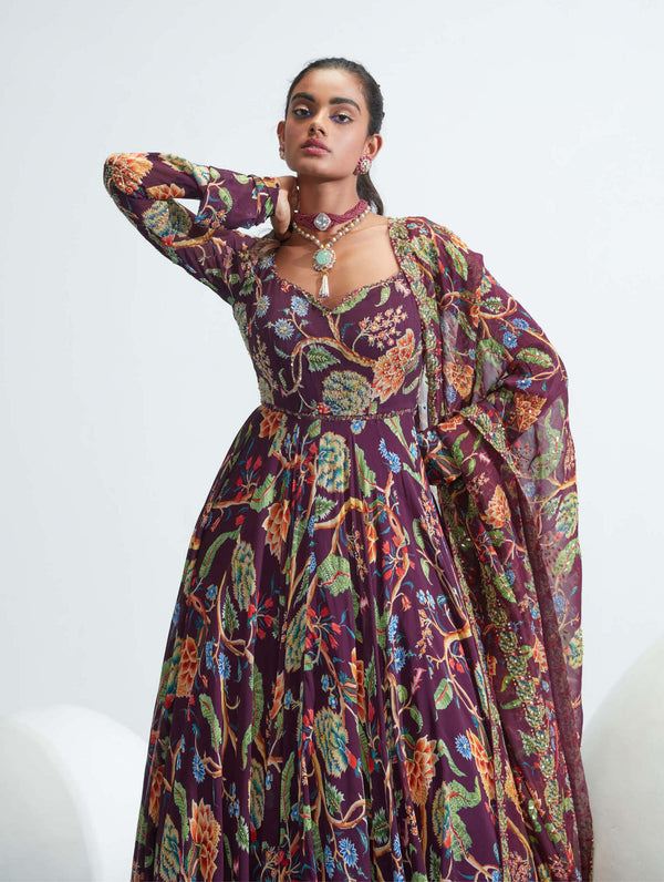 Mahima Mahajan | Purple Embroidered Anarkali Set | INDIASPOPUP.COM