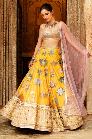 Matsya-Yellow Pichwai Mehendi Lehenga Set-INDIASPOPUP.COM