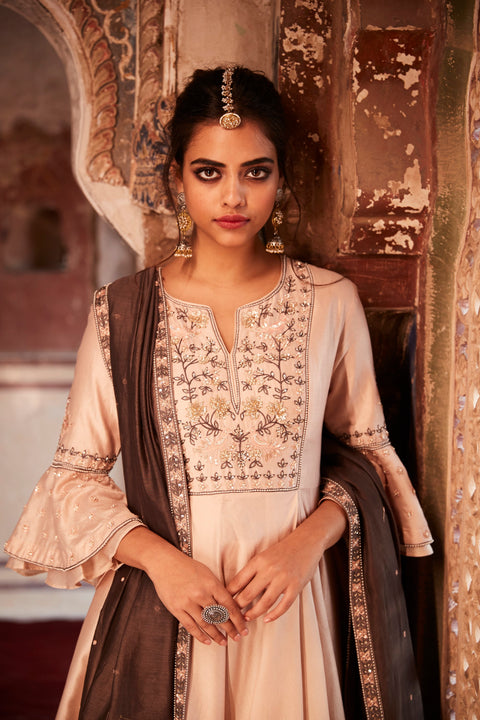 Matsya-Peach Kurta Sharara Set-INDIASPOPUP.COM