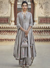 Matsya-Grey Silk Kurta Pants Set-INDIASPOPUP.COM