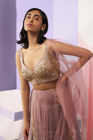 Ease-Purple Embroidered Lehenga Set-INDIASPOPUP.COM