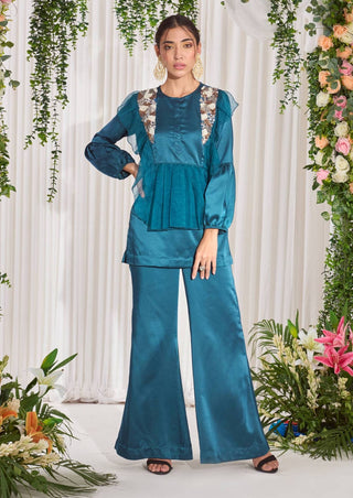 Nidhika Shekhar-Teal Blue Kurta And Pant Set-INDIASPOPUP.COM