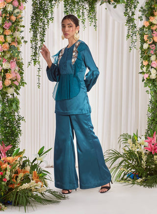 Nidhika Shekhar-Teal Blue Kurta And Pant Set-INDIASPOPUP.COM