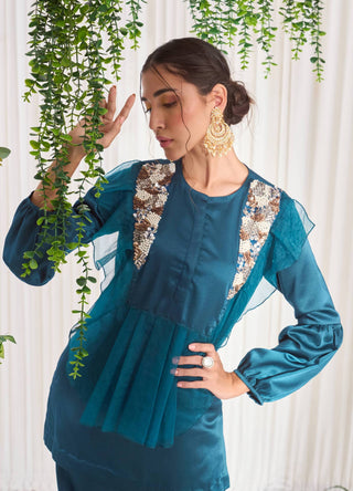 Nidhika Shekhar-Teal Blue Kurta And Pant Set-INDIASPOPUP.COM