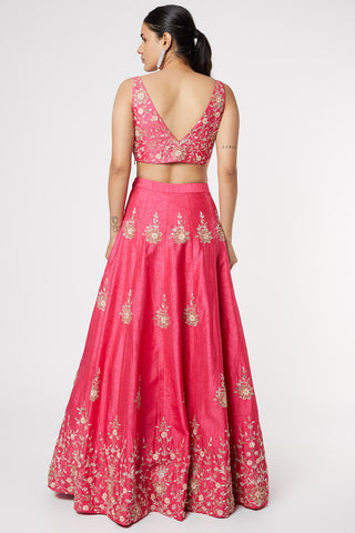Pink Peacock Couture-Hot Pink Embroidered Lehenga With Dupatta-INDIASPOPUP.COM