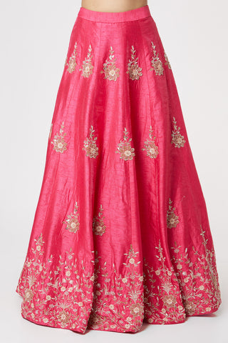 Pink Peacock Couture-Hot Pink Embroidered Lehenga With Dupatta-INDIASPOPUP.COM