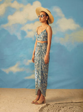 Rishi & Vibhuti-Turquoise Allure Drape Skirt Set-INDIASPOPUP.COM