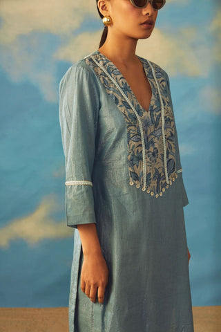 Rishi & Vibhuti-Turquoise Dove Kurta Set-INDIASPOPUP.COM