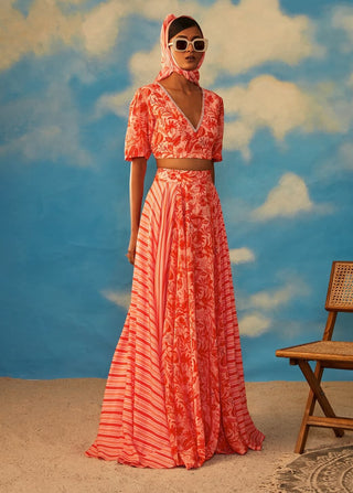 Rishi & Vibhuti-Coral Frost Crop With Skirt-INDIASPOPUP.COM