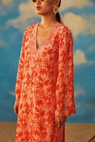 Rishi & Vibhuti-Coral Rv Signature Kurta With Pants-INDIASPOPUP.COM