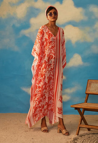 Rishi & Vibhuti-Coral Peach Kaftan-INDIASPOPUP.COM