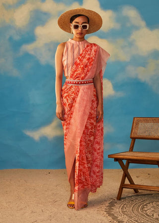 Rishi & Vibhuti-Coral Rv Signature Saree Set-INDIASPOPUP.COM