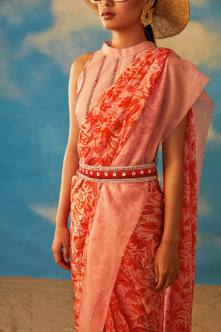 Rishi & Vibhuti-Coral Rv Signature Saree Set-INDIASPOPUP.COM