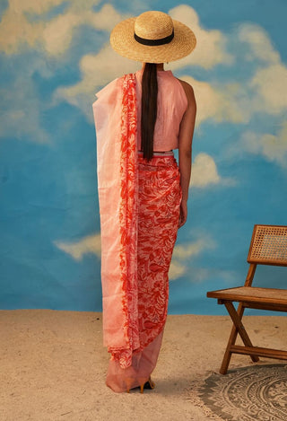 Rishi & Vibhuti-Coral Rv Signature Saree Set-INDIASPOPUP.COM