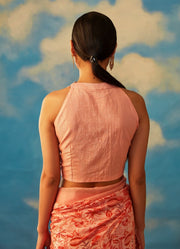 Rishi & Vibhuti-Coral Blaze Halter Tunic With Drape-INDIASPOPUP.COM