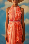 Rishi & Vibhuti-Coral Blaze Halter Tunic With Drape-INDIASPOPUP.COM