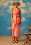 Rishi & Vibhuti-Coral Blaze Halter Tunic With Drape-INDIASPOPUP.COM