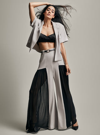 Esha Sethi Thirani-Grey & Black Blazer With Bralet & Trouser-INDIASPOPUP.COM