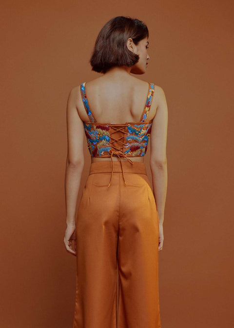 Advait, Rust Embroidered Corset Top