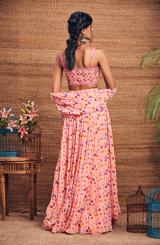 Aneesh Agarwaal-Pink Floral Printed Cape Skirt Set-INDIASPOPUP.COM
