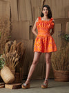 Orange Pleated Peplum Dress