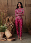 Dark Pink Ikat Floral Embroidery Jumpsuit
