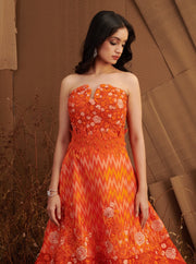 Orange Organza Skirt With Embroidered Top