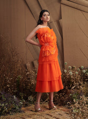 Orange Floral Midi Dress