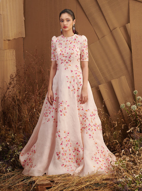 Jewel Neck Floral Gown