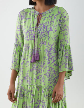 Be-Blu-Anjela Printed Green Midi Dress-INDIASPOPUP.COM