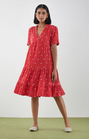 Be-Blu-Valentina Red Embroidered Mini Dress-INDIASPOPUP.COM