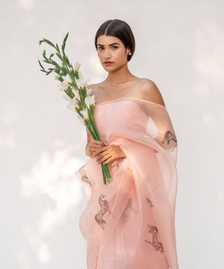 Kapardara-Powder Pink Silk Organza Sari-INDIASPOPUP.COM