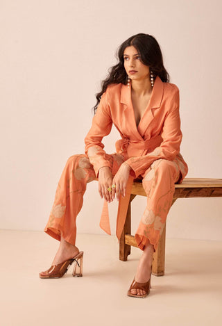 The Right Cut-Peach Yara Blazer Set-INDIASPOPUP.COM